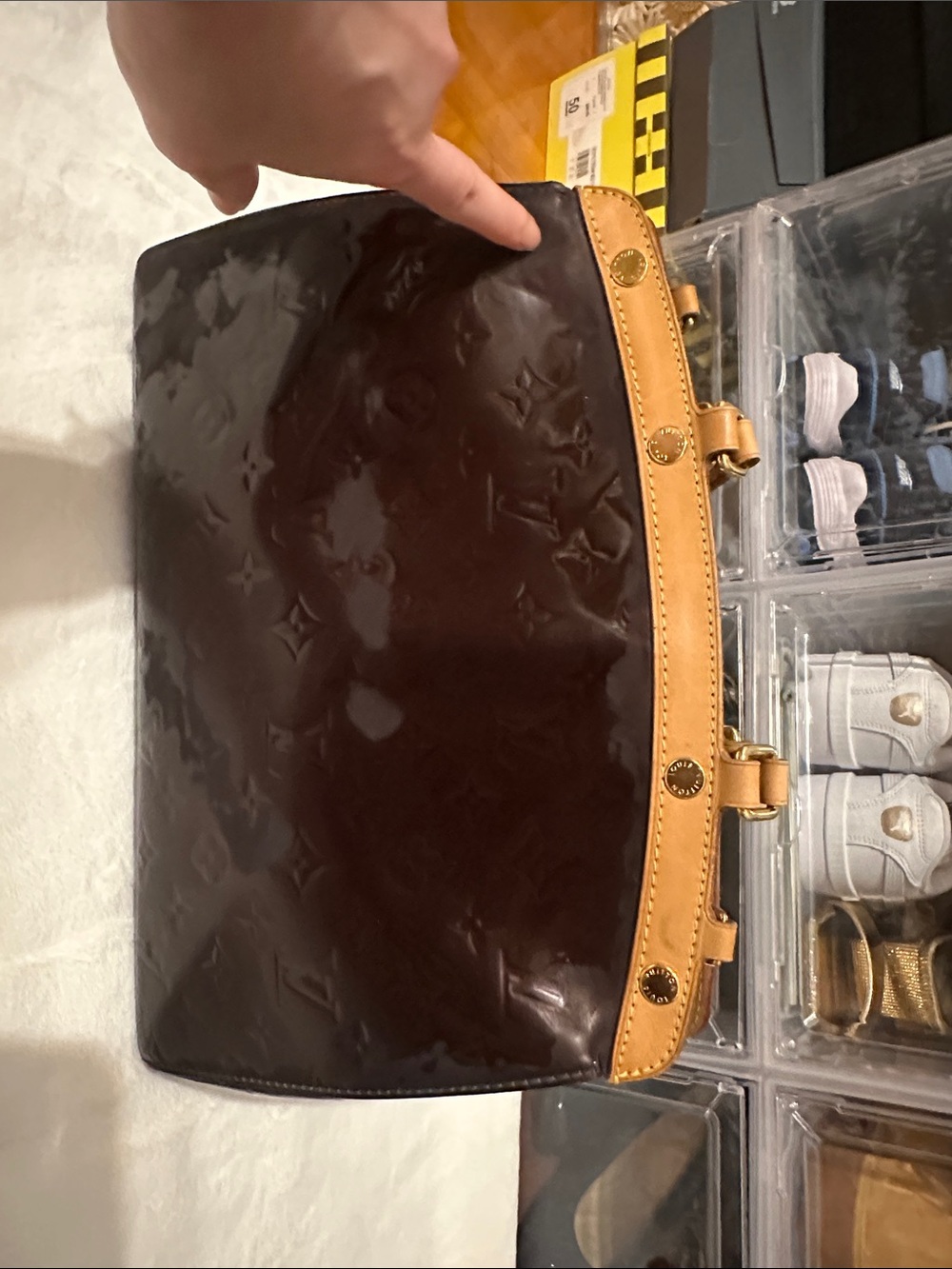 Louis Vuitton Brown Patent Vernis with Natural Vachetta Top-Handle Satchel - Picture 10 of 16